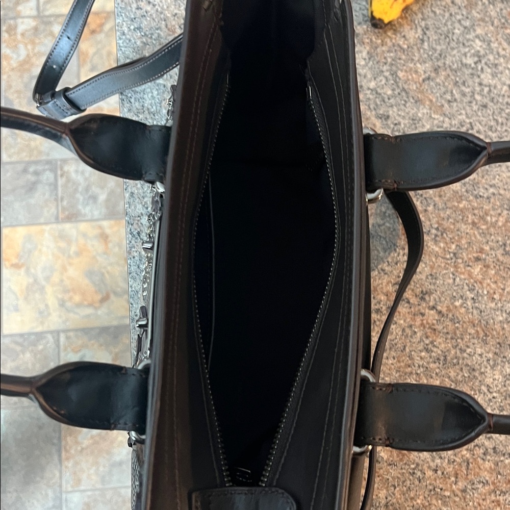 Coach Black and Brown Satchel with Textured Leather - Picture 7 of 9